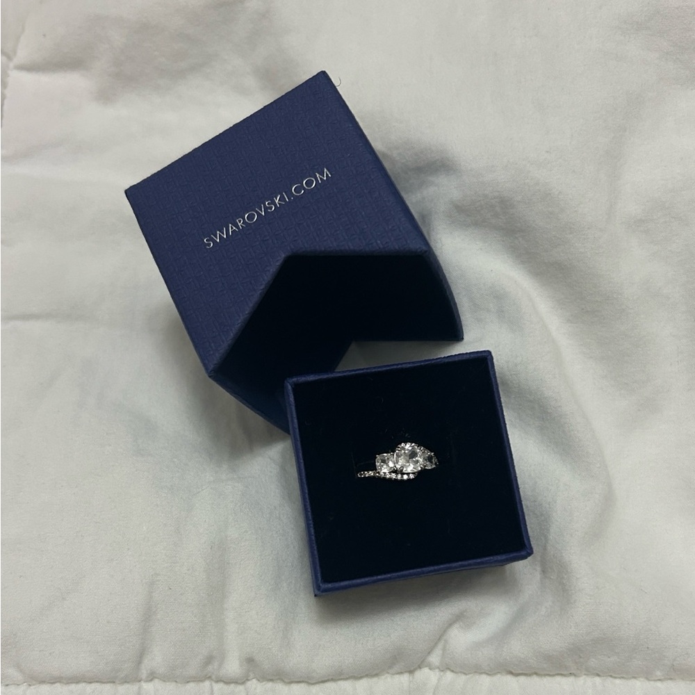 Swarovski Silver-tone Ring with Clear Crystal Accents